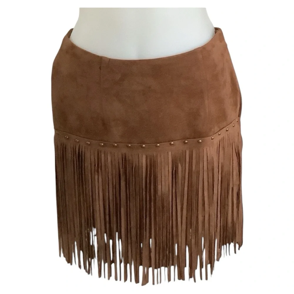Fornia Women's Faux Suede Fringe Mini Skirt